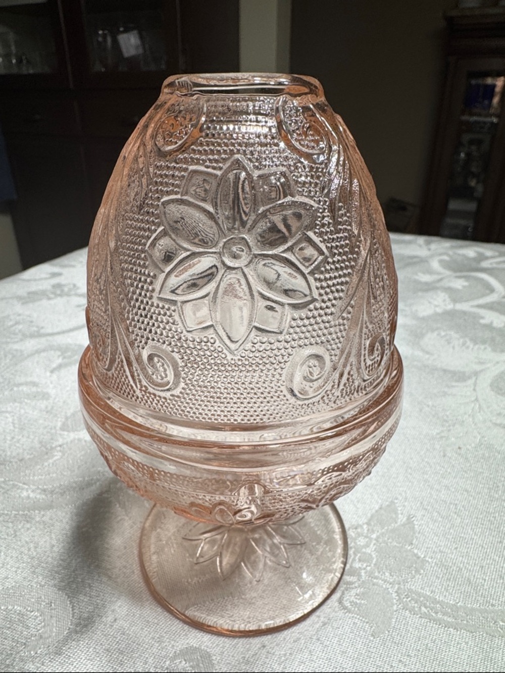 Vtg. Indiana glass Tiara pink Chantilly Fairy Lamp.  6” X 3.5”